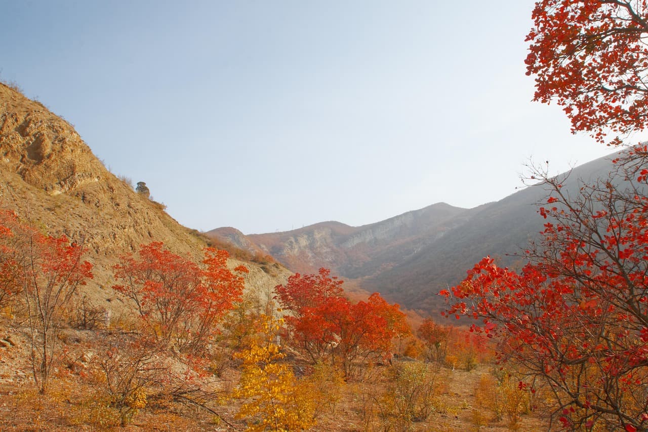 Достопримечательности Дагестана — осенние горные пейзажи, склоны и яркие леса Кавказа